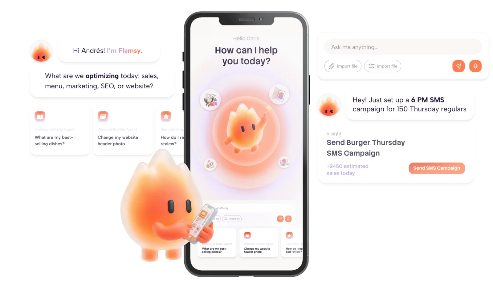 Flamsy restaurant AI assistant dashboard with sales analytics